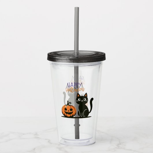 Frohe Halloween-Katze & Kürbis Acryltrinkbecher (Vorderseite)