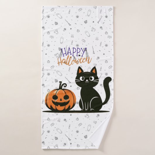 Frohe Halloween-Katze & Kürbis Badehandtuch (Badehandtuch)