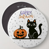 Frohe Halloween-Katze & Kürbis Button (Vorne & Hinten)
