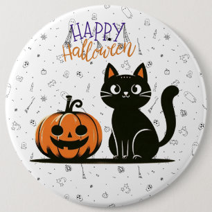 Frohe Halloween-Katze & Kürbis Button