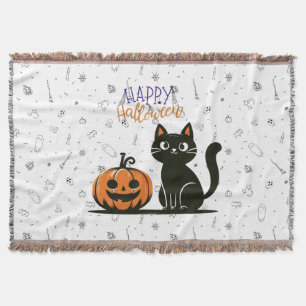 Frohe Halloween-Katze & Kürbis Decke