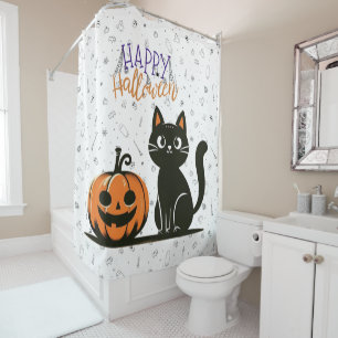 Frohe Halloween-Katze & Kürbis Duschvorhang