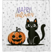 Frohe Halloween-Katze & Kürbis Duschvorhang (Vorderseite)