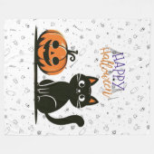 Frohe Halloween-Katze & Kürbis Fleecedecke (Vorderseite (Horizontal))