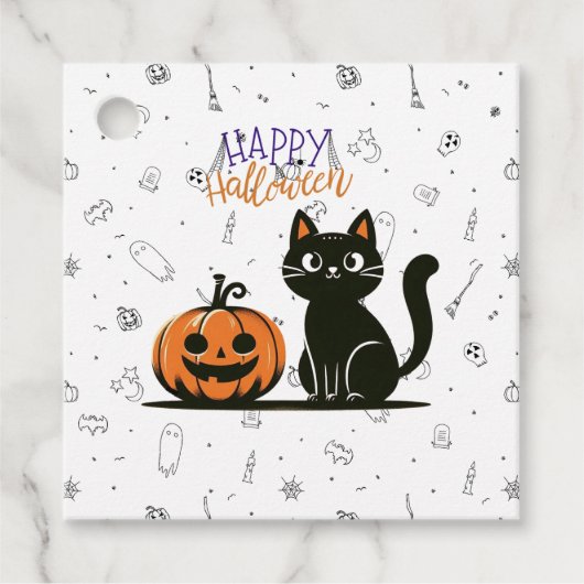 Frohe Halloween-Katze & Kürbis Geschenkanhänger (Vorderseite)