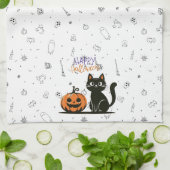 Frohe Halloween-Katze & Kürbis Geschirrtuch (Gefaltet)