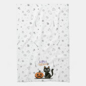 Frohe Halloween-Katze & Kürbis Geschirrtuch (Vertikal)