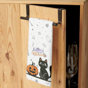Frohe Halloween-Katze & Kürbis Geschirrtuch