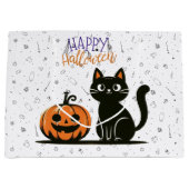 Frohe Halloween-Katze & Kürbis Große Geschenktüte (Vorderseite)