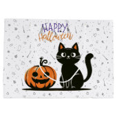 Frohe Halloween-Katze & Kürbis Große Geschenktüte (Rückseite)