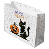 Frohe Halloween-Katze & Kürbis Große Geschenktüte (Rückseite Schrägansicht)