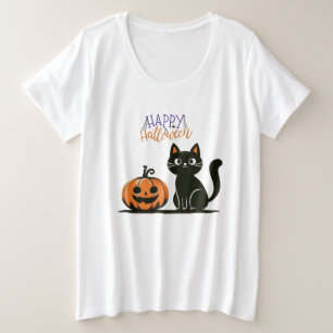 Frohe Halloween-Katze & Kürbis Große Größe T-Shirt