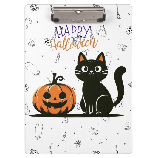 Frohe Halloween-Katze & Kürbis Klemmbrett (Vorderseite)