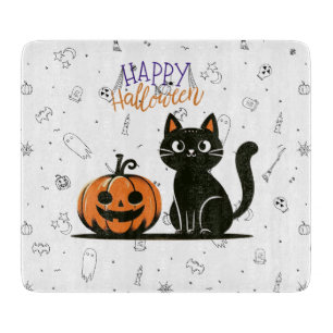 Frohe Halloween-Katze & Kürbis Schneidebrett