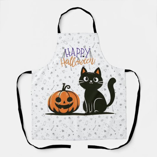 Frohe Halloween-Katze & Kürbis Schürze (Vorderseite)