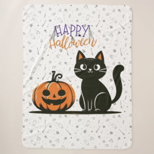 Frohe Halloween-Katze & Kürbis Sherpadecke