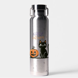 Frohe Halloween-Katze & Kürbis Trinkflasche