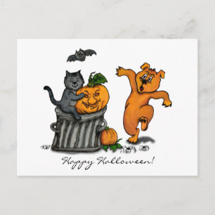 Frohe Halloween! Katzen-Hund und Spider Postkarte