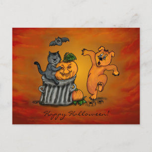 Frohe Halloween! Katzen-Hund und Spider Postkarte