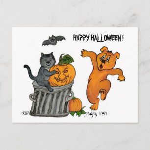 Frohe Halloween! Katzen-Hund und Spider Postkarte