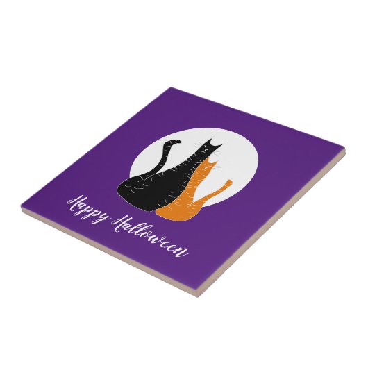Frohe Halloween Katzen Vollmond Fliese (Seite)