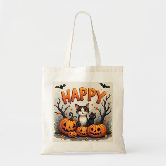Frohe Halloween-Katzensack-Öko Tragetasche (Vorne)