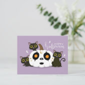 Frohe Halloween keltische Kürbis und Schwarze Katz Postkarte (Stehend Vorderseite)