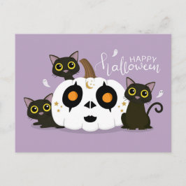 Frohe Halloween keltische Kürbis und Schwarze Katz Postkarte