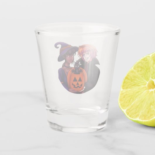 Frohe Halloween-Kostüme Schnapsglas (Rückseite)
