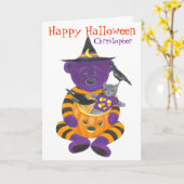 Frohe Halloween Kürbisbär mit Kat und Krähen Karte (Gelbe Blume)