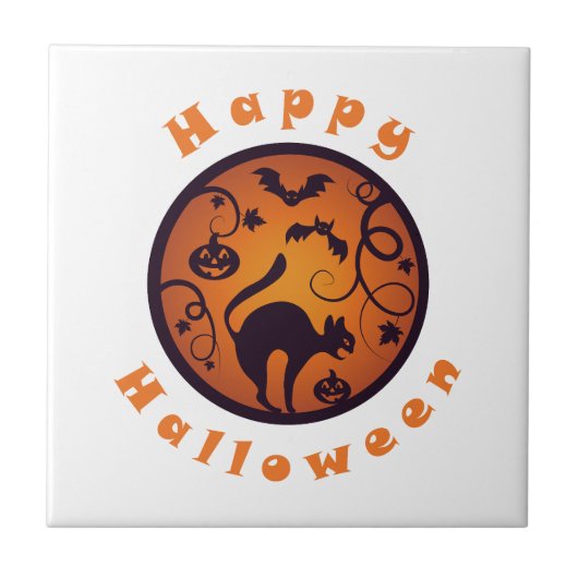 Frohe Halloween Laternenschwarze Katzen Spinnen un Fliese (Vorderseite)