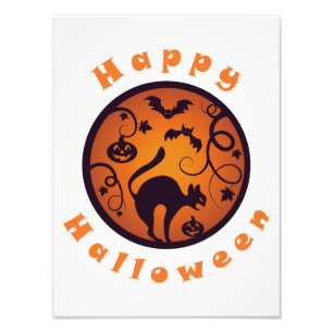 Frohe Halloween Laternenschwarze Katzen Spinnen un Fotodruck