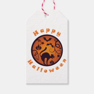 Frohe Halloween Laternenschwarze Katzen Spinnen un Geschenkanhänger