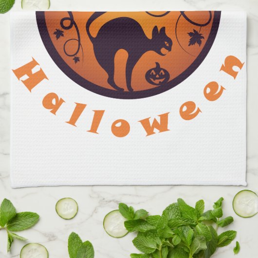 Frohe Halloween Laternenschwarze Katzen Spinnen un Geschirrtuch (Gefaltet)