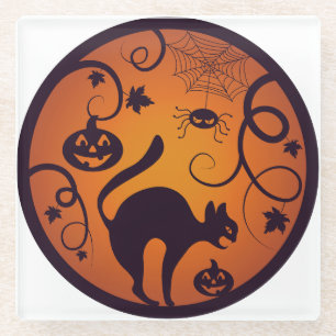 Frohe Halloween Laternenschwarze Katzen Spinnen un Glasuntersetzer