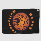 Frohe Halloween Laternenschwarze Katzen Spinnen un Golfhandtuch (Horizontal)