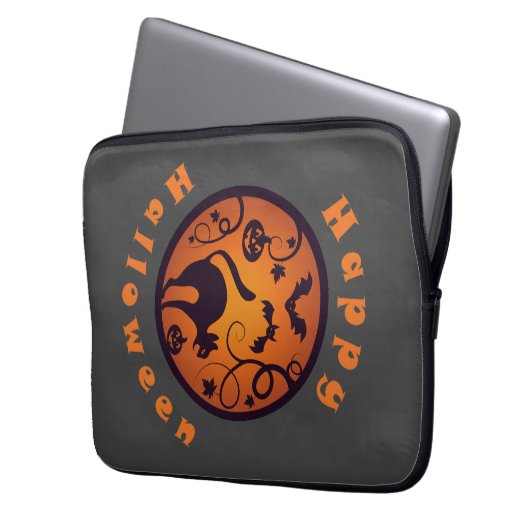 Frohe Halloween Laternenschwarze Katzen Spinnen un Laptopschutzhülle (Vorderseite Links)