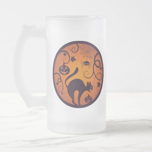Frohe Halloween Laternenschwarze Katzen Spinnen un Mattglas Bierglas (Links)