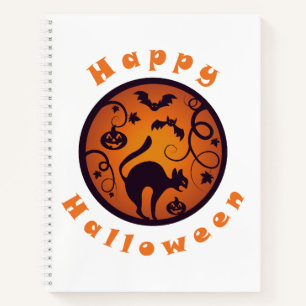 Frohe Halloween Laternenschwarze Katzen Spinnen un Notizblock
