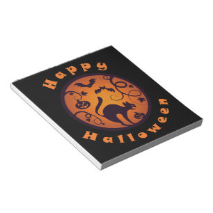 Frohe Halloween Laternenschwarze Katzen Spinnen un Notizblock