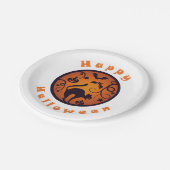 Frohe Halloween Laternenschwarze Katzen Spinnen un Pappteller (Schrägansicht)