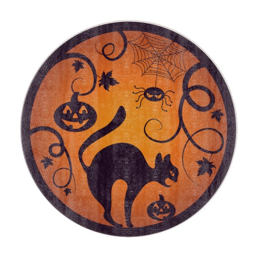 Frohe Halloween Laternenschwarze Katzen Spinnen un Schneidebrett (Vorderseite)