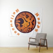 Frohe Halloween Laternenschwarze Katzen Spinnen un Wandteppich (Beispiel (Horizontal))