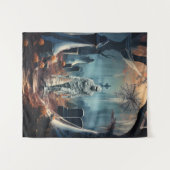 Frohe Halloween-Mama auf einem Friedhof Wandteppich (Vorderseite (Horizontal))