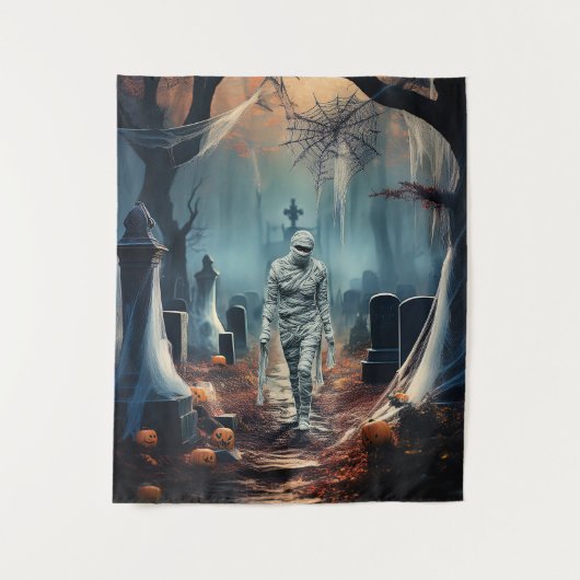 Frohe Halloween-Mama auf einem Friedhof Wandteppich (Vorderseite)