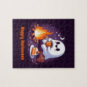 Frohe Halloween mit Geist trinken Kaffee Puzzle (Horizontal)