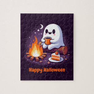 Frohe Halloween mit Geist trinken Kaffee Puzzle
