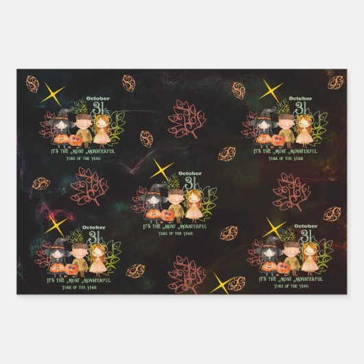 Frohe Halloween Monster Muster wrapping Wrapping Geschenkpapier Set (Vorderseite 2)