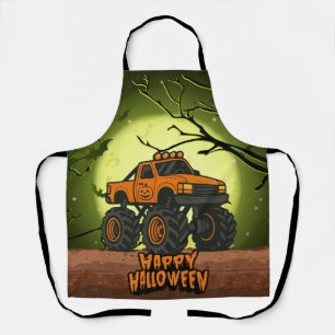 Frohe Halloween Monster Truck mit Fledermäusen und Schürze