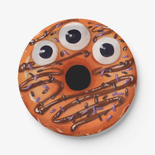 Frohe Halloween Orange Drei Mit Augen Monster Donu Pappteller